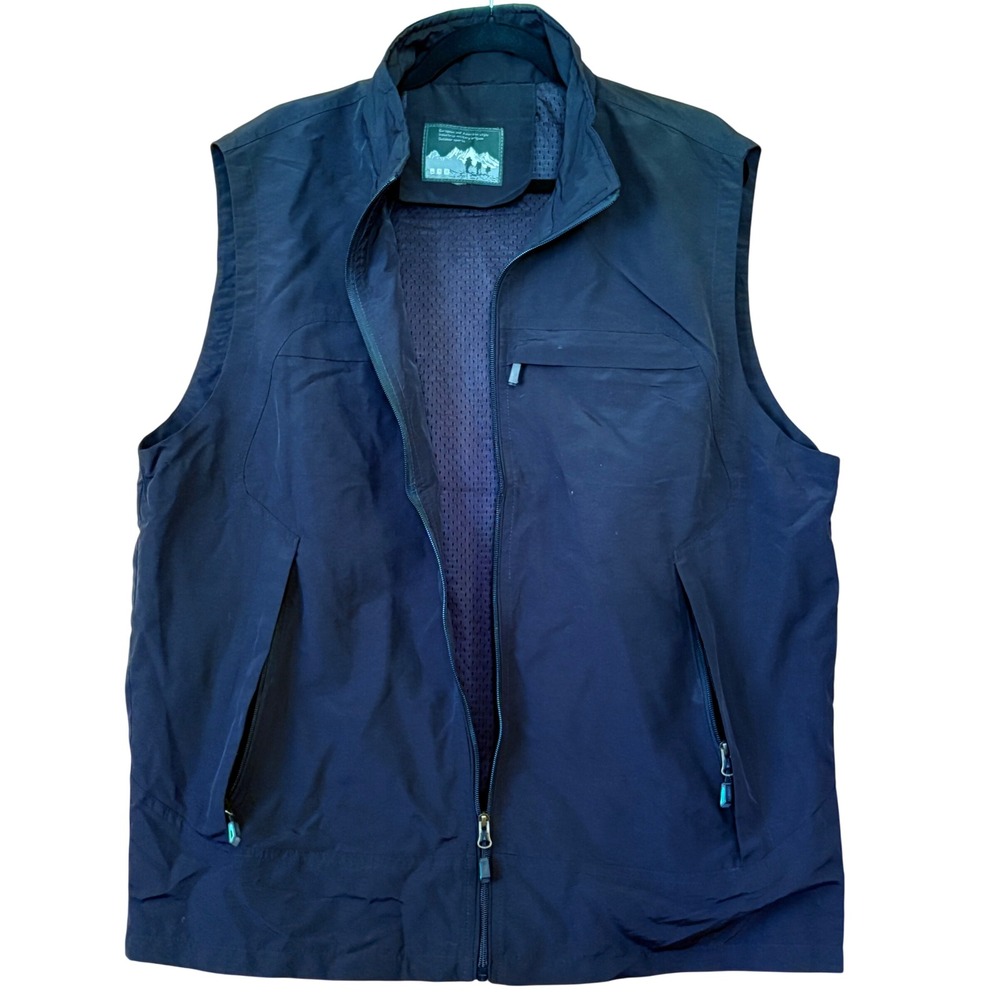 European American Sports Vest Black Outdoor XL Zip Utility Pockets Lightweight